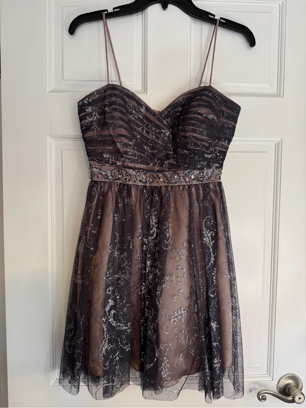 Wendye Chaitin Dusty Mauve/Black/Silver Sparkle Tulle Mini Dress